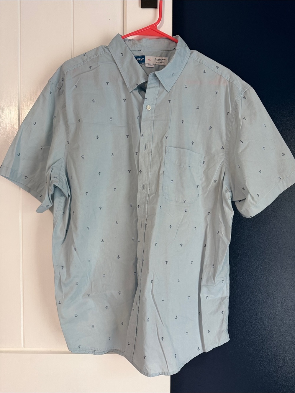 Old Navy Light Blue Short-Sleeve Button-Down Shirt with Anchor Print